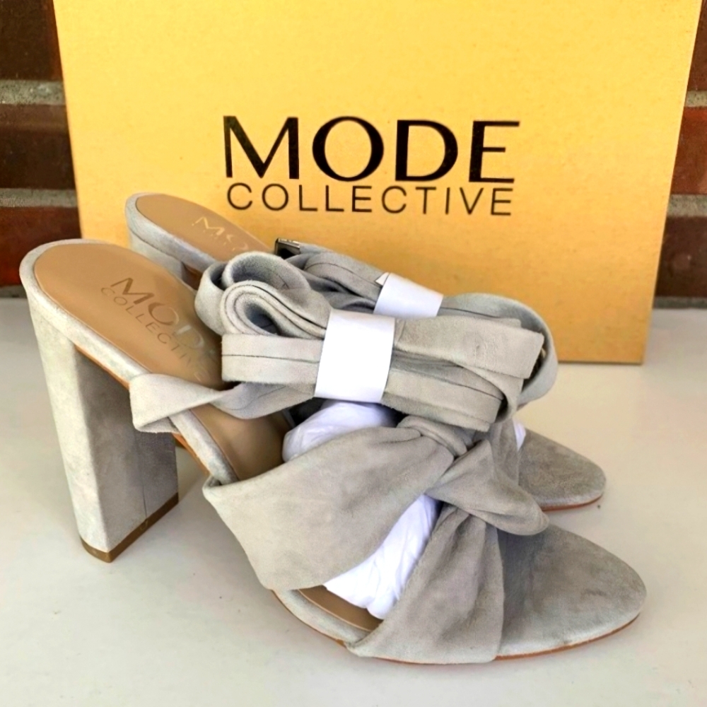 Lace Up Gladiator Block Heels Boho Bougie Suede Oyster Grey Designer 9.5 NIB